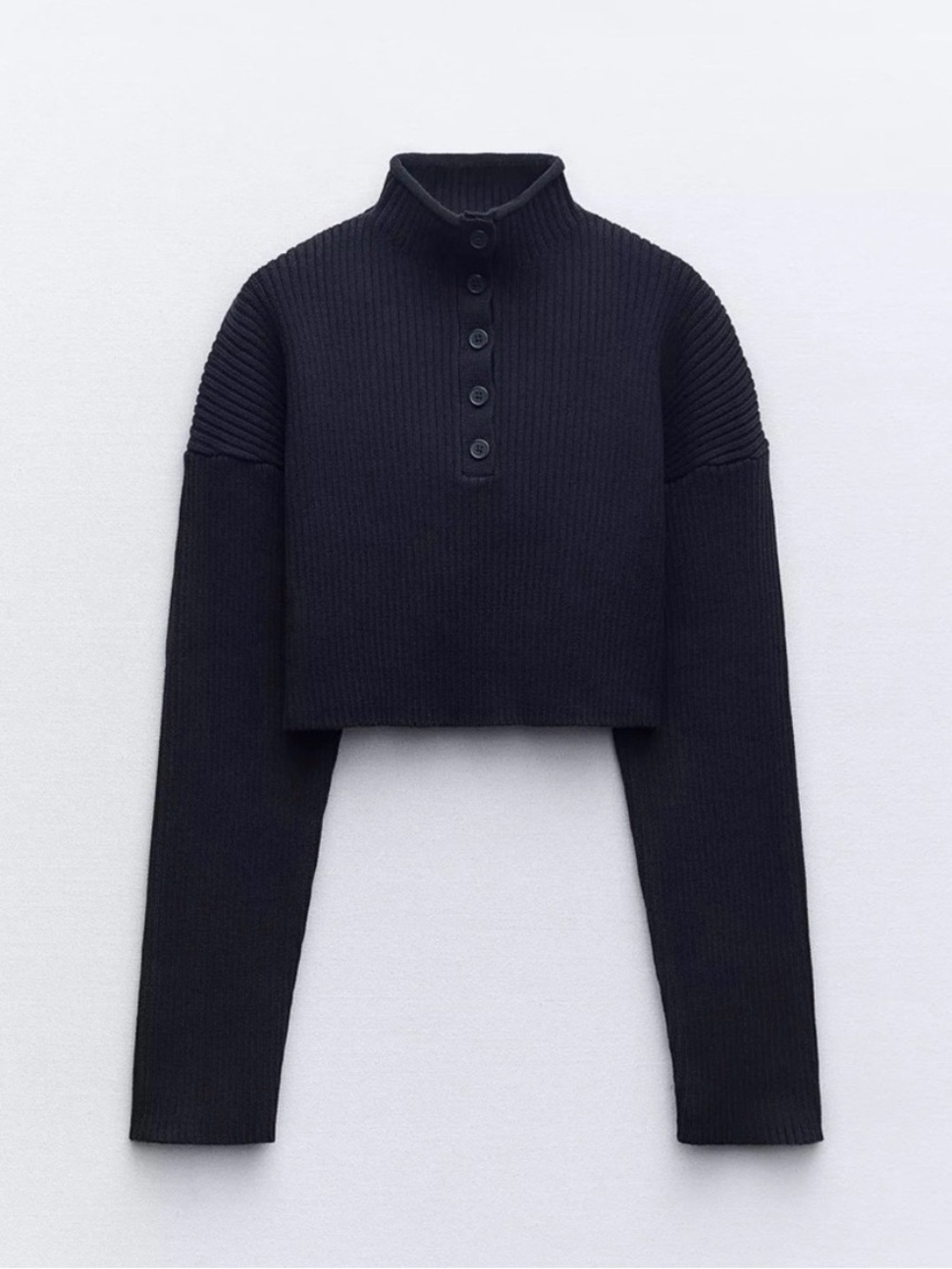Zara navy cropped button up high neck jumper